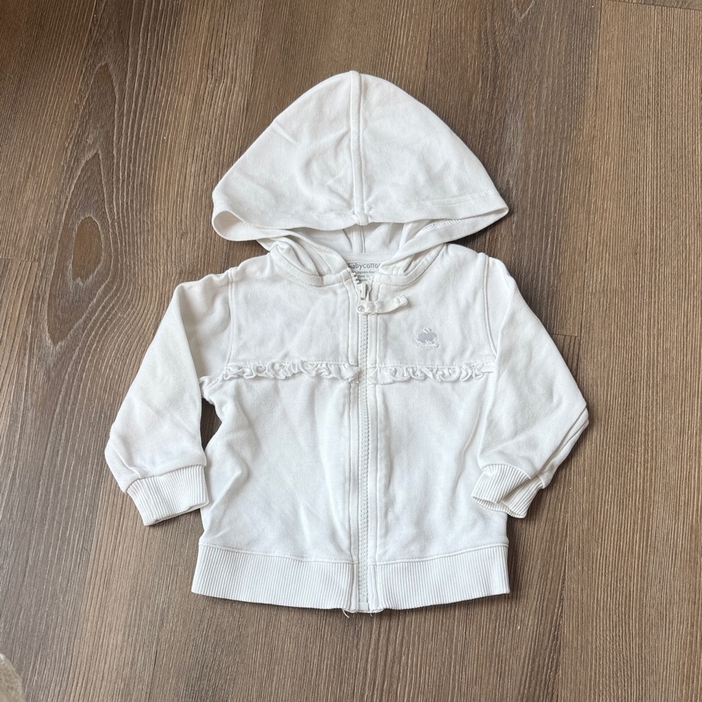 Babycottons white ruffle cotton baby girl hoodie size 6 months